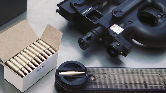 image of a fn p90 with ammunitions on the side